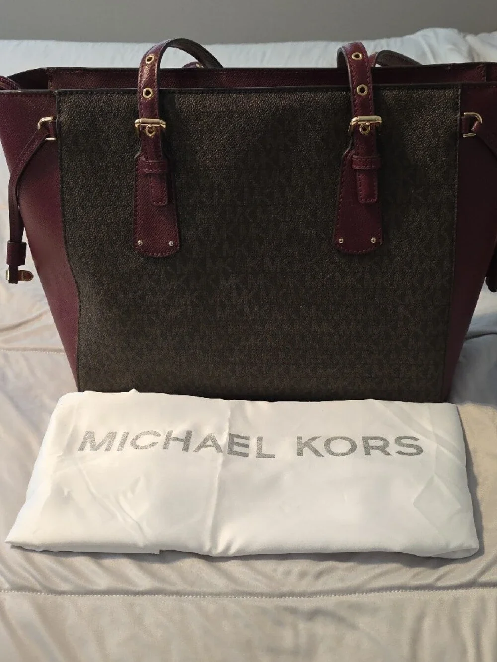 Michael Kors Brown and Burgundy Signature Tote